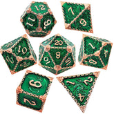 Duskrage Copper Metal Solid Dice Set with Winged Dragon Engraving – Multiple Colors Available